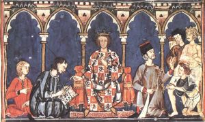 Alfonso the Wise as a judge, from his Libro de los Dados, circa 1280