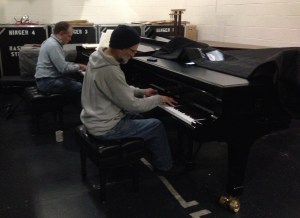 practicing Mozart with Roger at an ungodly hour - as you can see I still haven't finished my coffee