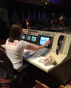 actress Jamie Janiszewski prepares to Blast Off from Mission Control on the stage of Schermerhorn Space Station, February 27, 2016