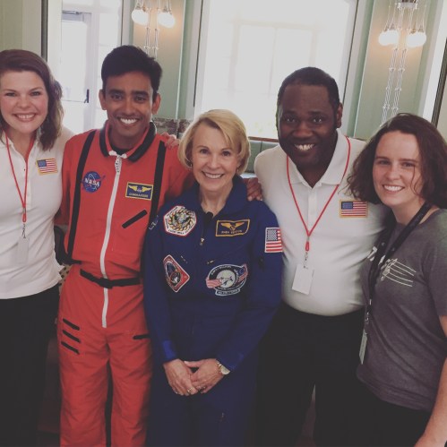 Blast Off! (l to r) Jamie Janiszewski, Vinay Parameswaran, Rhea Seddon, Bakari King, Kelley Bell