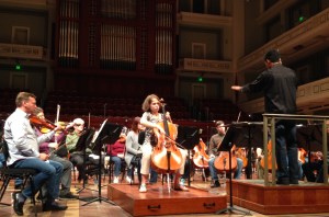 Jocelyn Hartley, cello, rehearses the first movement of Camille Saint-Saëns’ Cello Concerto No. 1 in A minor, Op. 33 with the Nashville Symphony, Vinay Parameswaran, conductor. Wednesday, May 19, 2016.