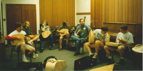 tuning up before a class, LSA Seminar West, Vancouver Early Muisc Festival 1996