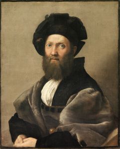 portrait of Baldassarre Castiglione, Count of Casatico (1478-1529) by Raphael, 1514/1515. One of many prominent renaissance artists and men of letters patronized by Isabella d'Este, today Castiglione is most famous for 'The Book of the Courtier', which was published in 1528. The book was translated into Spanish, German, French, Polish, and English and over a hundred editions over the next century. 'The Book of the Courtier' describes the ideal characteristics for a renaissance prince and his court - it was tremendously influential and served as a primer of court etiquette and education for generations. One of the many qualities extolled by 'The Book of the Courtier' is an education in music - and the ability to play the lute.