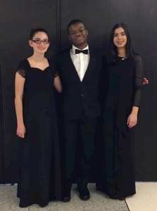Accelerando wind students Isabel Evernham, Bernard Ekwuazi, and Aalia Hanif at MTSBOA MidState Band, January 21, 2017